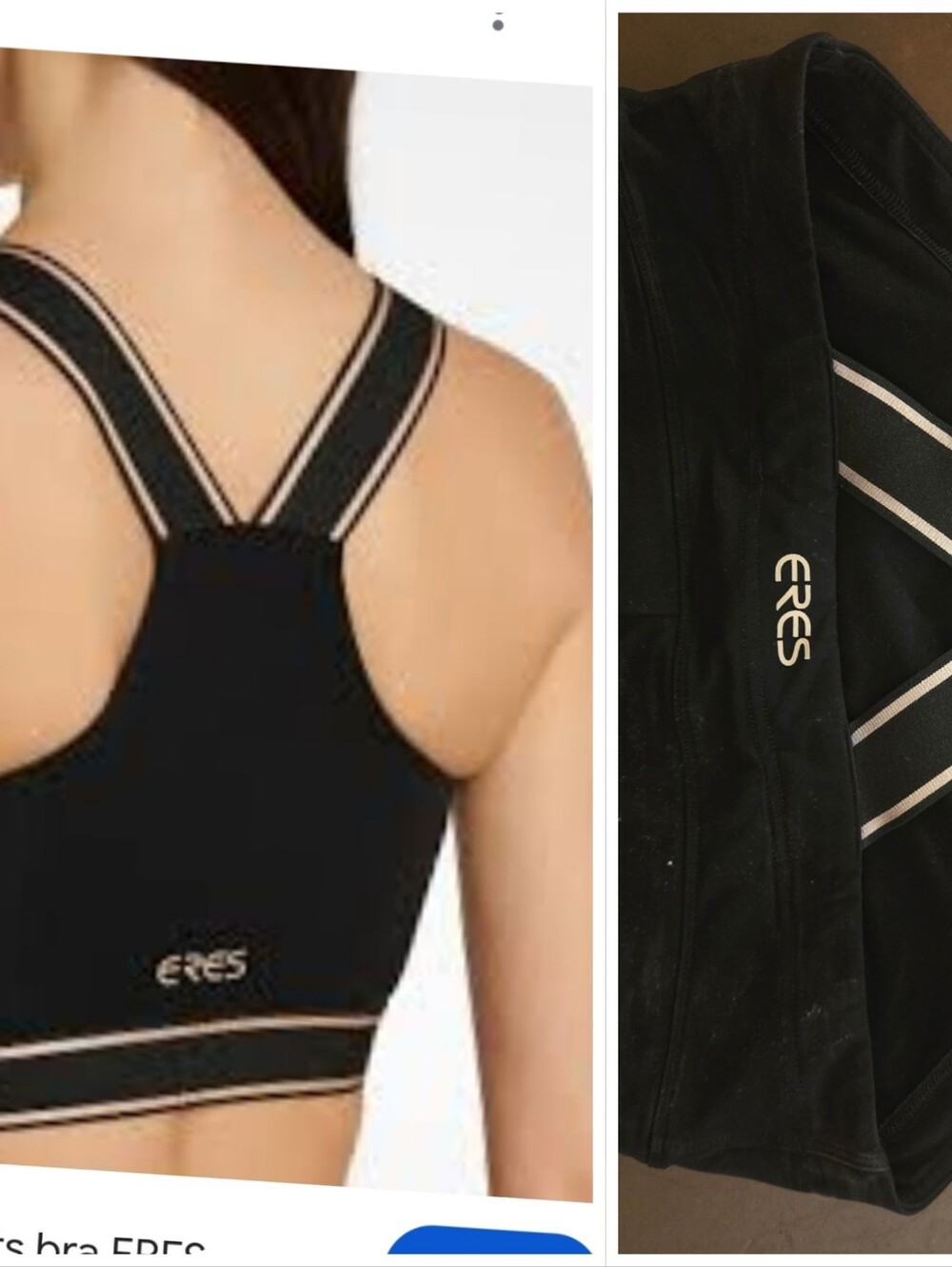 Eres Paris Black And Gold Logo Striped Strap Sports Bra Top
